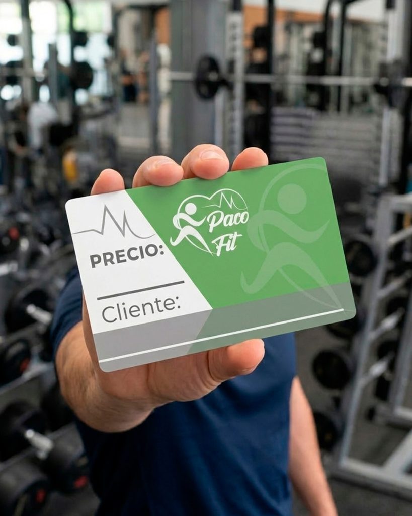 Diseño de tarjeta de bonos para gimnasio con identidad visual fitness y branding personal trainer