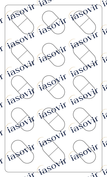 Diseño gráfico plano del blíster de Iasovir con la marca repetida